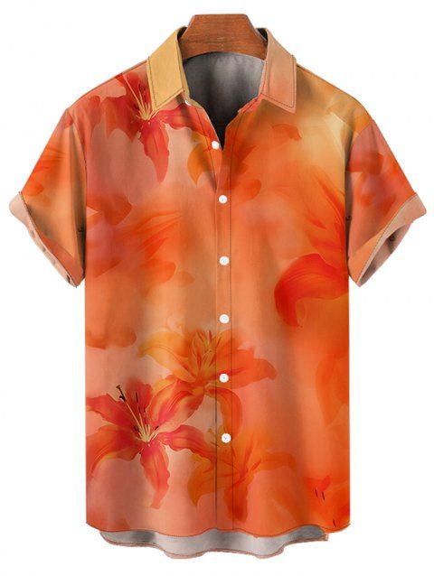 Chemise de Vacances Décontractée Boutonnée Fleurie Plante Imprimées à Manches Courtes