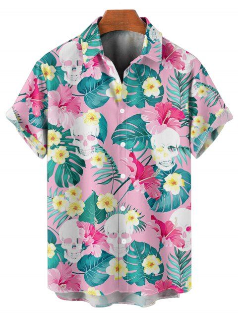 Chemise de Vacances Décontractée Fleur Crâne en Tissu à Manches Courtes