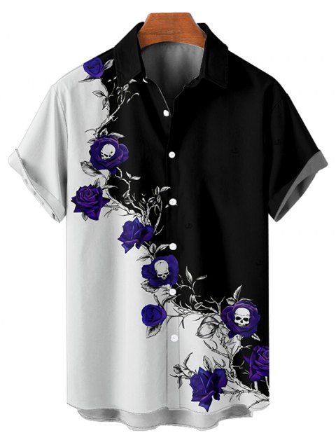 Chemise de Vacances Style Gothique Rose en Couleur Contrastée Boutonnée à Manches Courtes