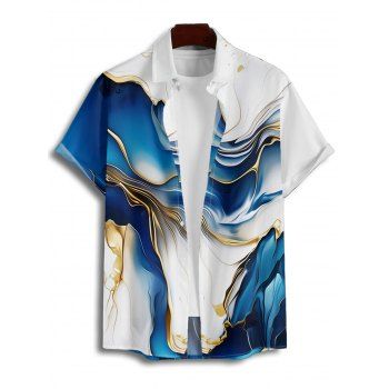 Men's Abstract Art Style Pattern Casual Shirt Roll Up Short Sleeve Button Up Vacation Shirt