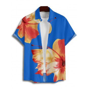 Men's Tropical Floral Pattern Vacation Shirt Button Up Roll Up Sleeve Beach Shirt