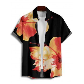 Men's Tropical Floral Pattern Vacation Shirt Button Up Roll Up Sleeve Beach Shirt