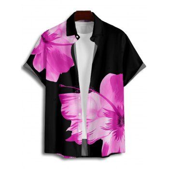 Men's Tropical Big Floral Pattern Vacation Shirt Button Up Roll Up Sleeve Beach Shirt