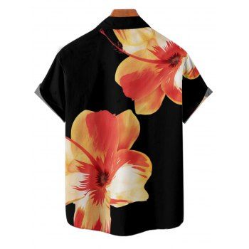 Vacation Couple Outfit Tropical Floral Pattern Spaghetti Strap Pocket A Line Dress and Roll Up Sleeve Shirt Matching Outfit