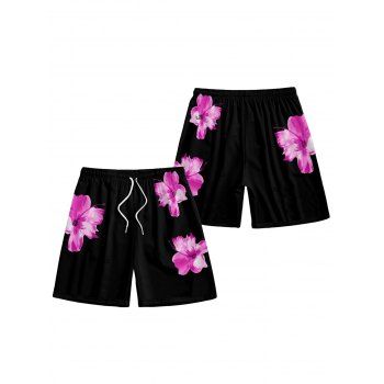 Men's Tropical Flower Pattern Beach Shorts Drawstrings Vacation Board Shorts