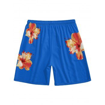 Vacation Couple Outfit Tropical Flower Print Spaghetti Strap V Neck A Line Dress and Roll Up Sleeve Drawstrings Shorts Matching Outfit