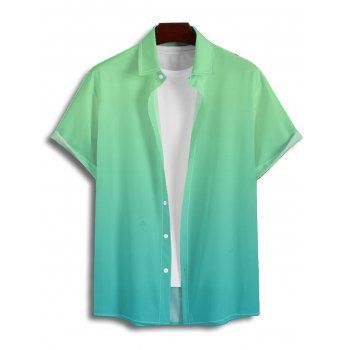 Men's Ombre Casual Shirt Roll Up Short Sleeve Button Up Vacation Shirt