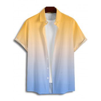 Men's Ombre Casual Shirt Roll Up Short Sleeve Button Up Vacation Shirt