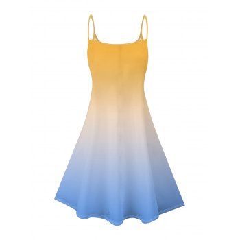 Ombre Pattern Vacation Dress Spaghetti Strap V Neck A Line Mini Casual Tank Dress