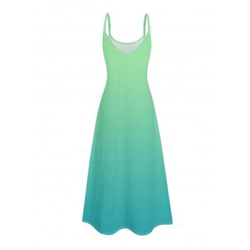 Ombre Pocket Vacation Dress Spaghetti Strap A Line Long Casual Dress