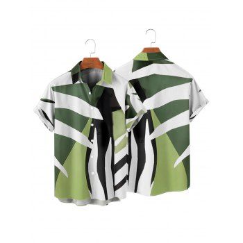 Men's Colorblock Geometric Pattern Casual Shirt Roll Up Short Sleeve Button Up Shirt