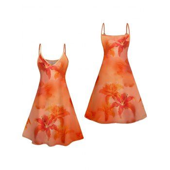 Ombre Hibiscus Floral Print Vacation Dress Spaghetti Strap V Neck A Line Mini Tank Dress