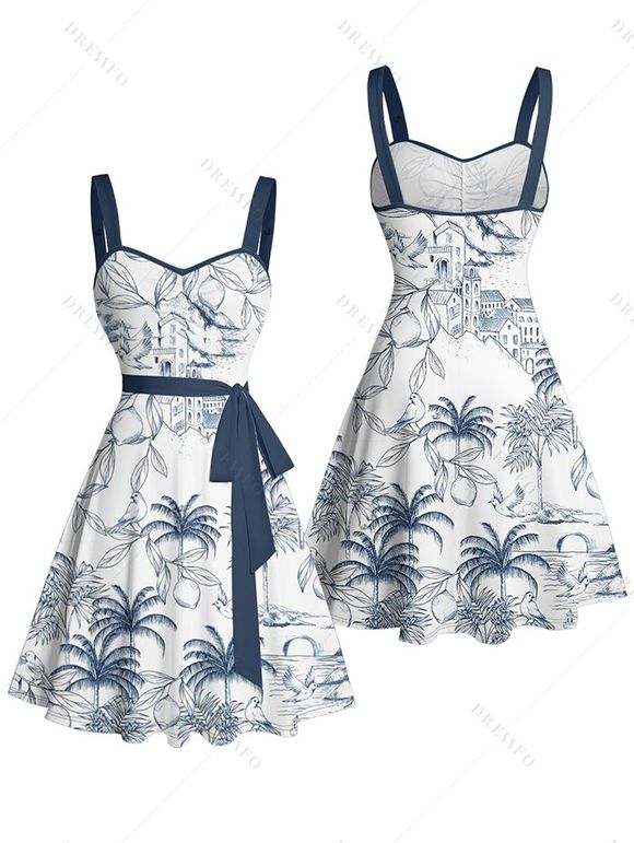 Mini Robe Ligne A Décontractée Cocotier Imprimé à Lacets - Blanc XXXL | US 16