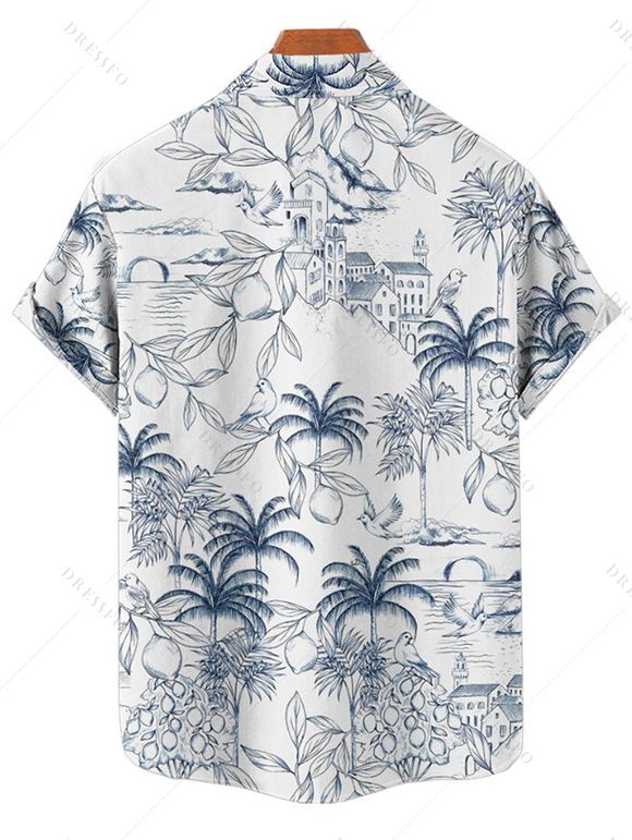 Chemise de Vacances Décontractée Boutonnée Cocotier Imprimé à Manches Courtes - Blanc 4XL