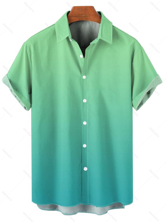 Chemise de Vacances Décontractée Boutonnée Ombrée à Manches Courtes - Vert 5XL