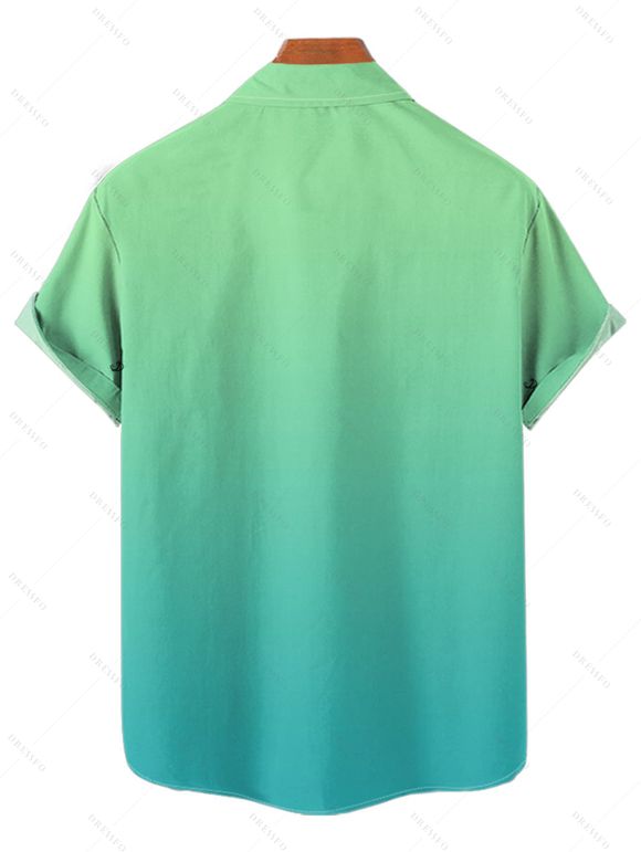 Chemise de Vacances Décontractée Boutonnée Ombrée à Manches Courtes - Vert 3XL