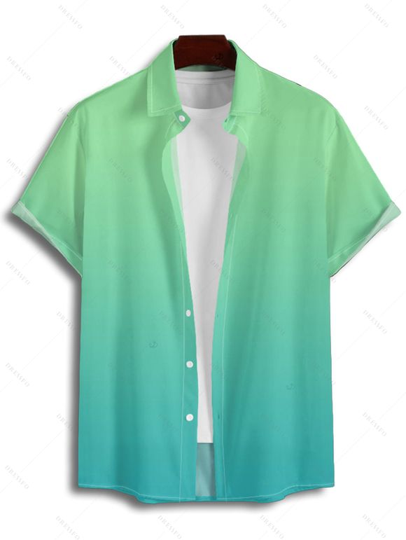 Chemise de Vacances Décontractée Boutonnée Ombrée à Manches Courtes - Vert 3XL