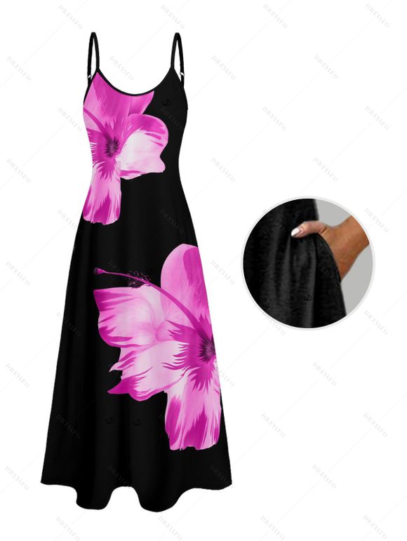 Vacation Couple Outfit Tropical Flower Print Spaghetti Strap V Neck A Line Dress and Roll Up Sleeve Drawstrings Shorts Matching Outfit - Rouge foncé S | US 4