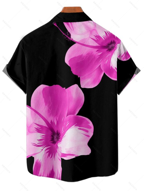 Vacation Couple Outfit Tropical Flower Print Spaghetti Strap V Neck A Line Dress and Roll Up Sleeve Drawstrings Shorts Matching Outfit - Rouge foncé S | US 4