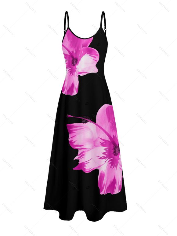 Vacation Couple Outfit Tropical Floral Pattern Spaghetti Strap Pocket A Line Dress and Roll Up Sleeve Shirt Matching Outfit - Rouge foncé S | US 4