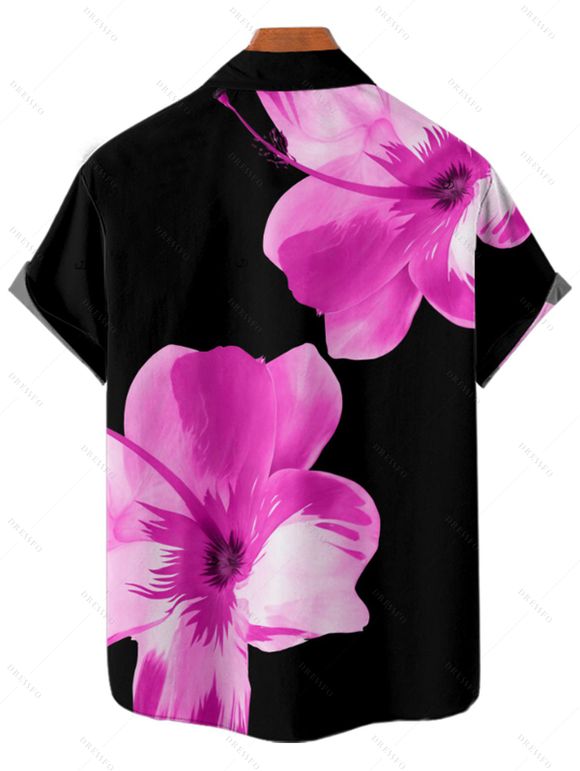 Vacation Couple Outfit Tropical Floral Pattern Spaghetti Strap Pocket A Line Dress and Roll Up Sleeve Shirt Matching Outfit - Rouge foncé S | US 4