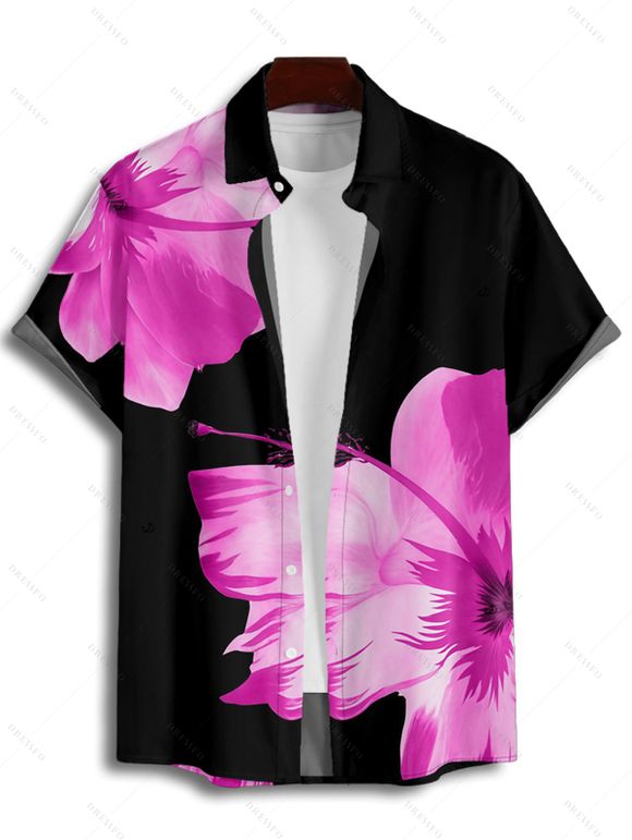 Vacation Couple Outfit Tropical Floral Pattern Spaghetti Strap Pocket A Line Dress and Roll Up Sleeve Shirt Matching Outfit - Rouge foncé S | US 4