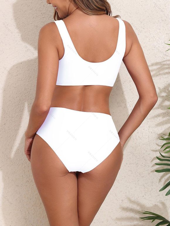 Maillot de Bain Tankini Matelassé Motif de Fleur en Blocs de Couleurs et Slip de Plage Deux Pièces - Blanc XL | US 10