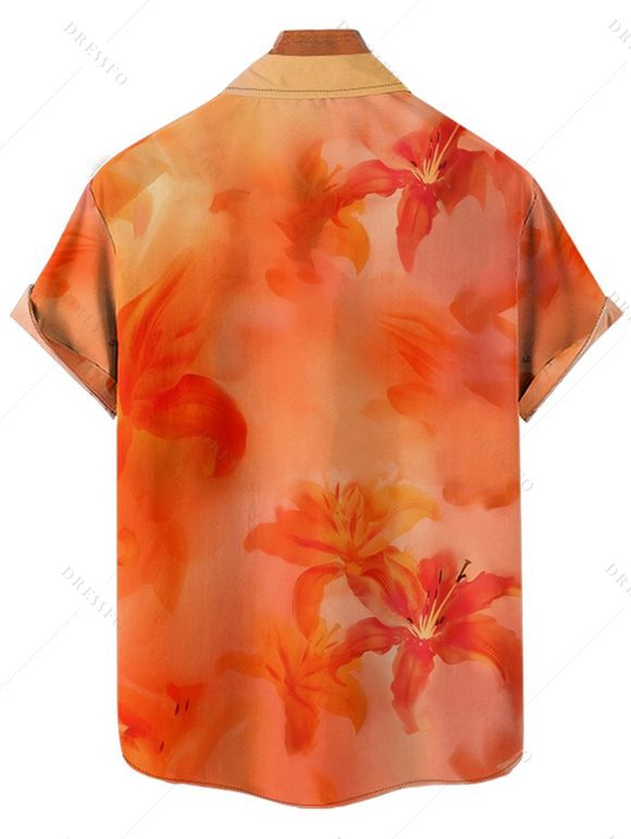Chemise de Vacances Décontractée Boutonnée Fleurie Plante Imprimées à Manches Courtes - Orange 2XL