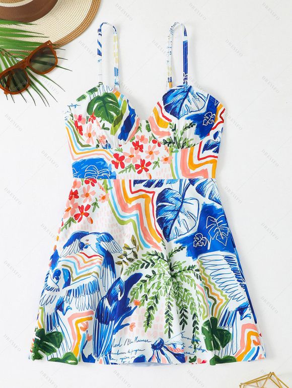 Maillot de Bain Léopard Feuille de Banane et Haut à Bretelle Fine Deux Pièces - Blanc M | US 6