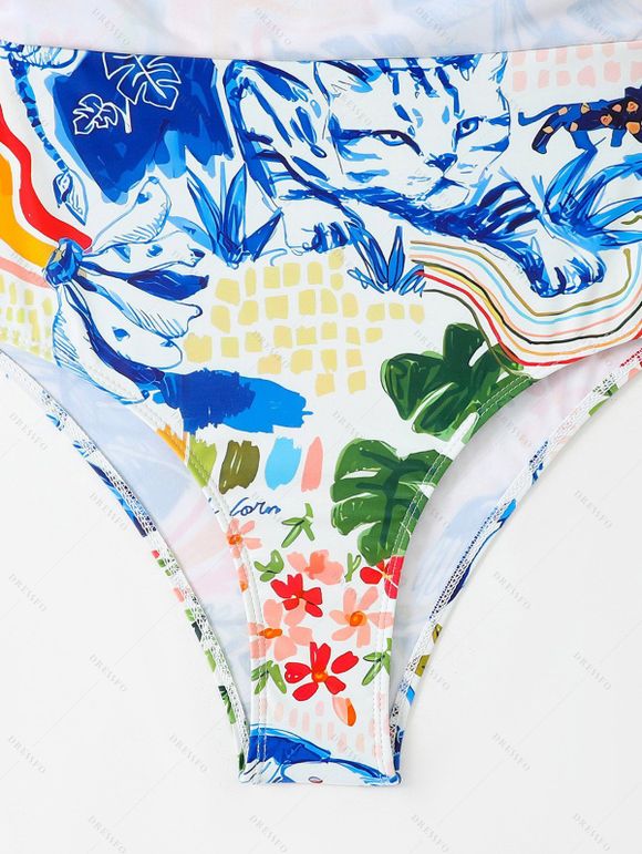 Maillot de Bain Léopard Feuille de Banane et Haut à Bretelle Fine Deux Pièces - Blanc M | US 6