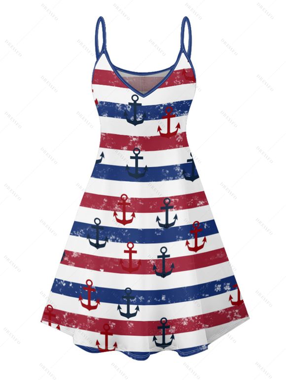 Mini Robe Ligne A Rayée Motif D'Ancre à Bretelle Fine - Bleu profond XXXXXL | US 20