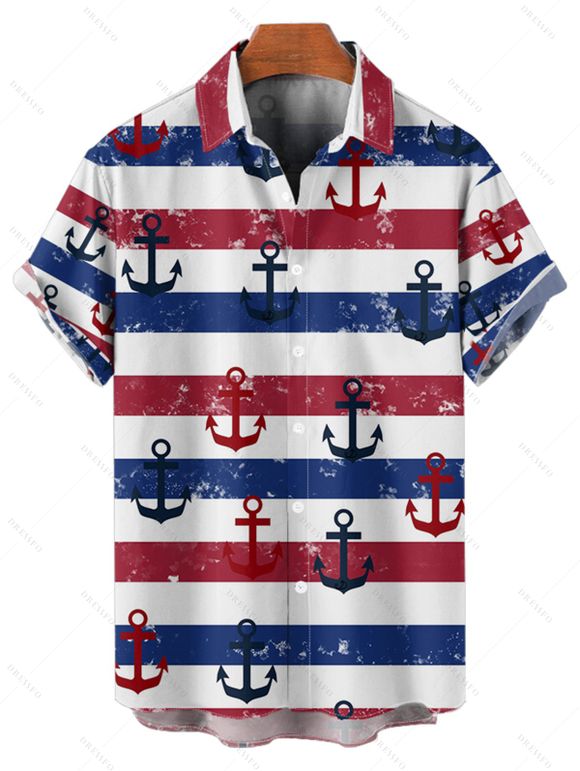 Chemise de Vacances Décontractée Motif de Rayure Zébrée à Manches Courtes - multicolor 5XL