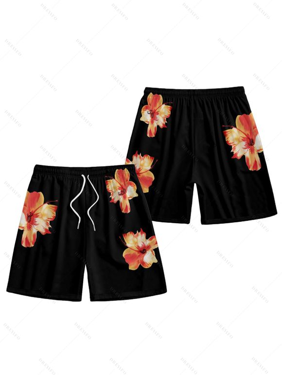 Short de Plage de Vacances Fleur Tropicale Motif de Fleur - Noir XL
