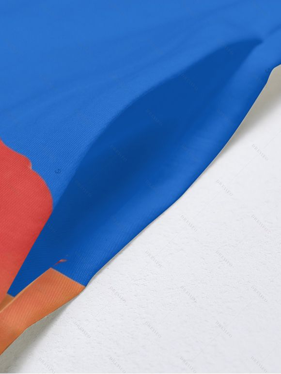 Robe de Plage Longue Ligne A Motif Tropical à Bretelle Fine avec Poche - Bleu profond XXL | US 14