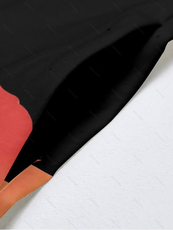 Robe de Plage Longue Ligne A Motif Tropical à Bretelle Fine avec Poche - Noir XL | US 12