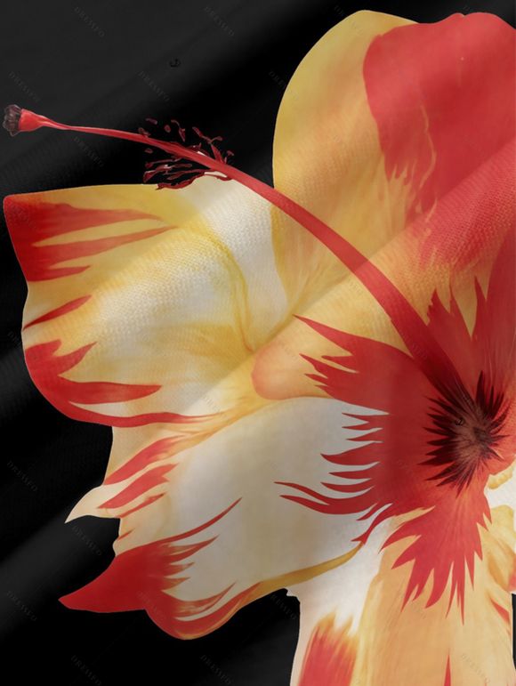 Robe de Plage Longue Ligne A Motif Tropical à Bretelle Fine avec Poche - Noir XL | US 12