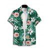 Men's Allover Tropical Leaf Flower Pattern Vacation Shirt Roll Up Short Sleeve Button Up Shirt - DEEP GREEN S
