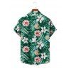 Men's Allover Tropical Leaf Flower Pattern Vacation Shirt Roll Up Short Sleeve Button Up Shirt - DEEP GREEN S