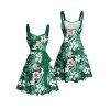 Mini Robe de Plage Ligne A Motif de Fleur Tropicale Partout à Volants - Vert profond S | US 4