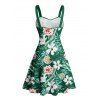 Mini Robe de Plage Ligne A Motif de Fleur Tropicale Partout à Volants - Vert profond S | US 4
