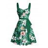 Mini Robe de Plage Ligne A Motif de Fleur Tropicale Partout à Volants - Vert profond S | US 4