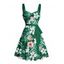 Mini Robe de Plage Ligne A Motif de Fleur Tropicale Partout à Volants - Vert profond S | US 4
