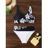 Maillot de Bain Tankini Matelassé Motif de Fleur en Blocs de Couleurs et Slip de Plage Deux Pièces - Blanc XL