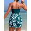 Maillot de Bain Tankini Au Poitrine Feuille Imprimée Transparent à Bretelle Fine Deux Pièces - Vert clair XL