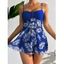 Maillot de Bain Tankini Au Poitrine Feuille Imprimée Transparent à Bretelle Fine Deux Pièces - Noir S