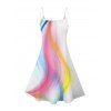 Mini Robe de Vacances Ligne A à Bretelle Fine en Couleur D'Arc-en-ciel à Col V - Blanc L | US 8-10