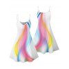 Rainbow Color Casual Dress Spaghetti Strap V Neck A Line Mini Vacation Tank Dress - WHITE XXXXL | US 18
