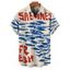 Chemise de Vacances Vintage Motif de Poisson Boutonnée à Manches Courtes - Rouge 5XL