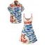 Vintage Couple Outfit Fish Letter Pattern Spaghetti Strap V Neck A Line Mini Tank Dress and Roll Up Sleeve Shirt Vacation Matching Outfit - Rouge S | US 4