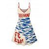 Vintage Couple Outfit Fish Letter Pattern Spaghetti Strap V Neck A Line Mini Tank Dress and Roll Up Sleeve Shirt Vacation Matching Outfit - Rouge S | US 4